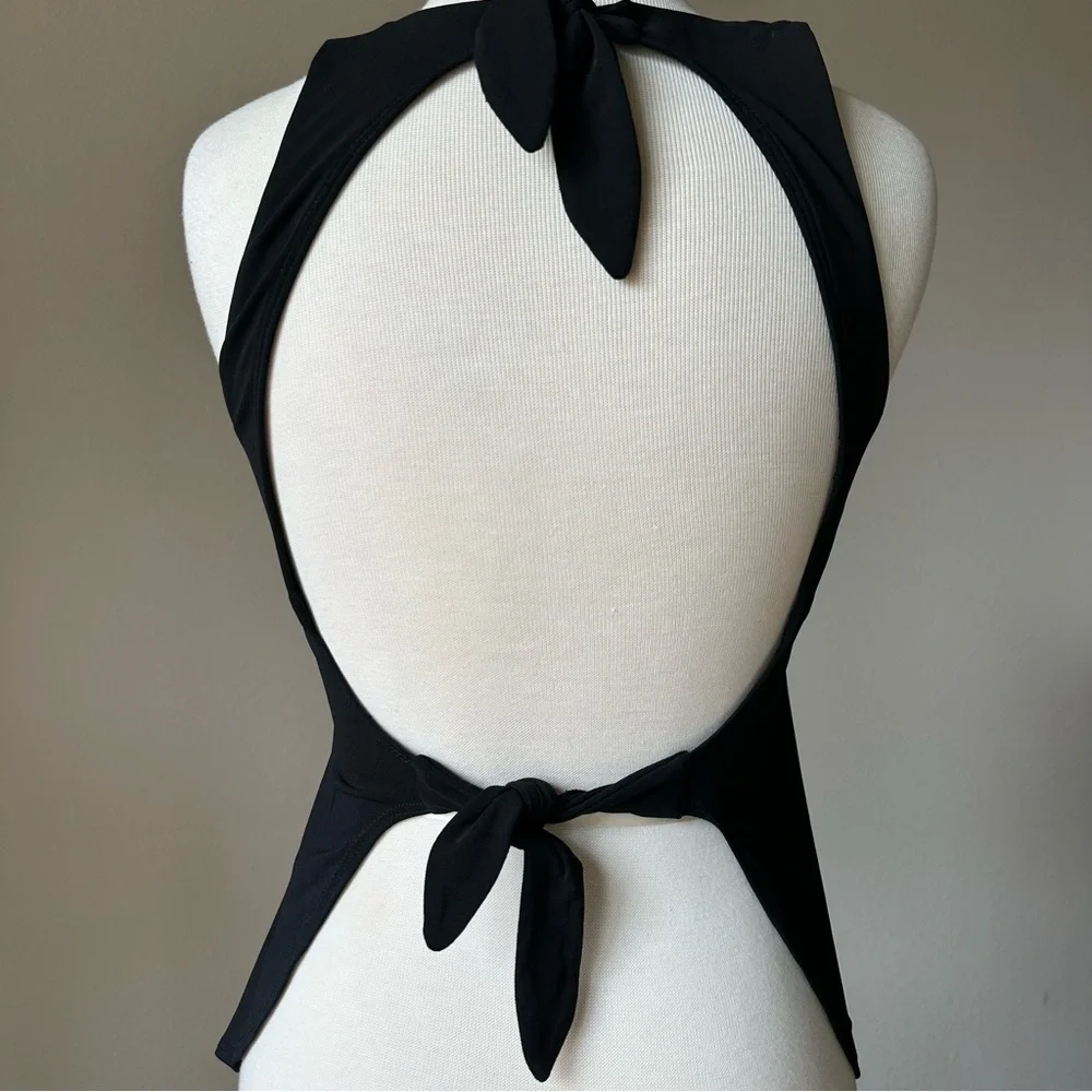 Robin Piccone Black Halter Swim Tankini Top Adjustable‎ Tie Back S/M